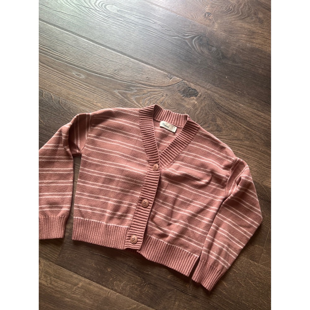 The‎ Commons Kids Pink Striped Cardigan Sweater Size S 6-7 V-Neck Button Front